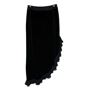 JS Collections Black Velvet Ruffled Asymmetrical Midi Skirt Size8 Vintage, Whims